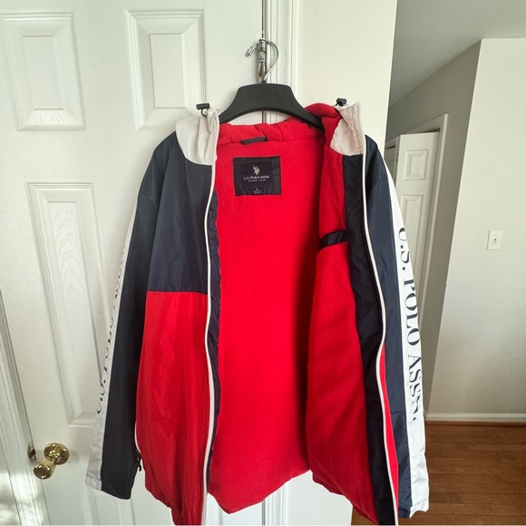 USPA polar fleece men’s Large classic navy jacket Preowned With Flews - Picture 10 of 14